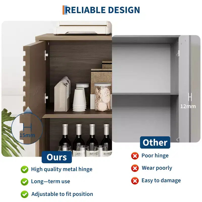 Mid-Century Modern 3-Tier Display Storage Cabinet with Doors Wooden Buffet Accent Cabinet Strong Legs for Living Room Dining Room Kitchen Hallway