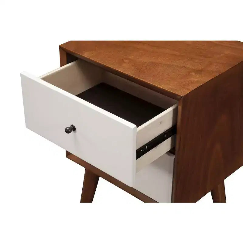 Alpine Furniture,Flynn 2 Drawer Two Tone Nightstand, Acorn/White
