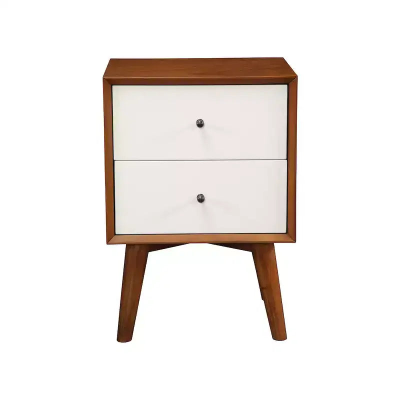 Alpine Furniture,Flynn 2 Drawer Two Tone Nightstand, Acorn/White