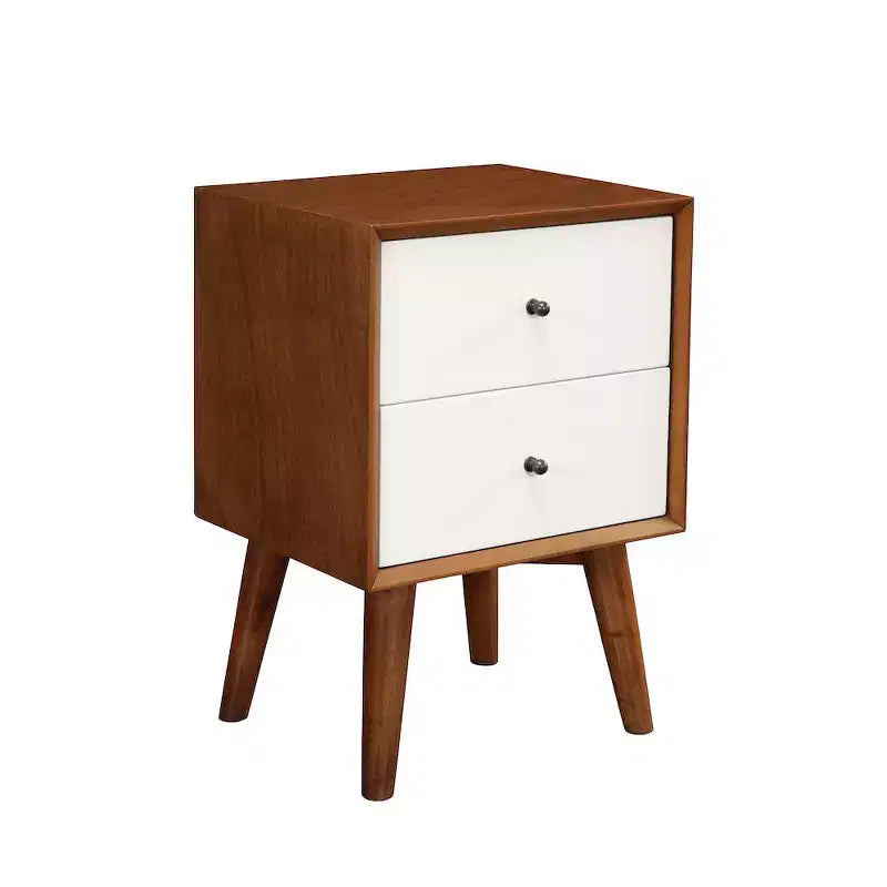 Alpine Furniture,Flynn 2 Drawer Two Tone Nightstand, Acorn/White