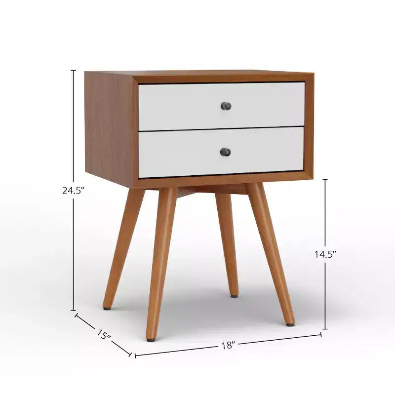 Alpine Furniture,Flynn 2 Drawer Two Tone Nightstand, Acorn/White