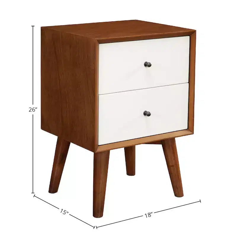 Alpine Furniture,Flynn 2 Drawer Two Tone Nightstand, Acorn/White