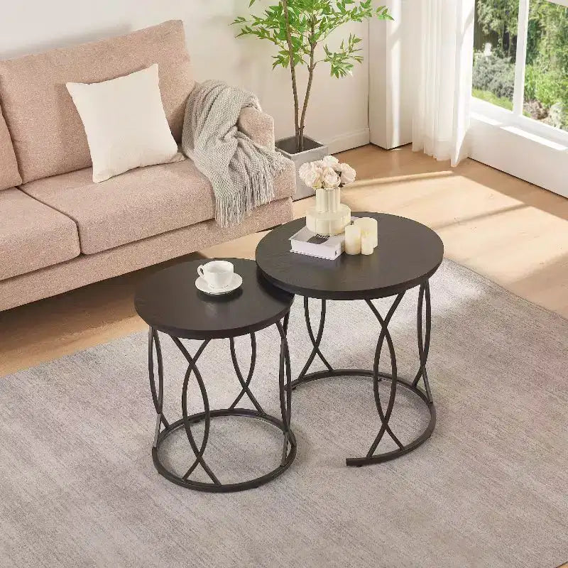 unipaws Tables basses gigognes noires, lot de 2