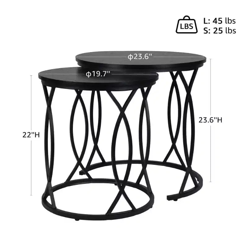 unipaws Tables basses gigognes noires, lot de 2