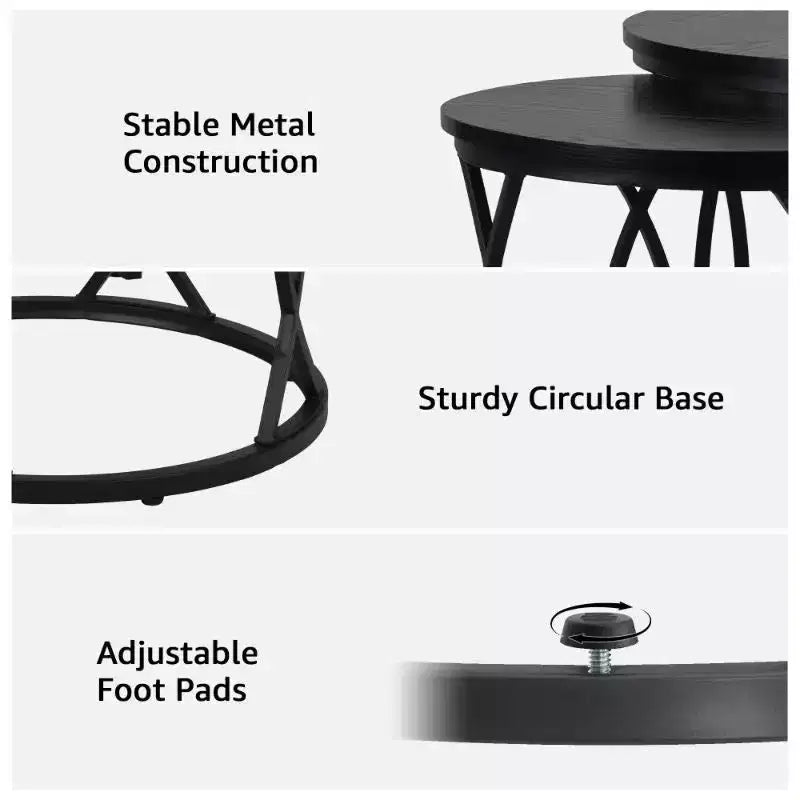 unipaws Tables basses gigognes noires, lot de 2
