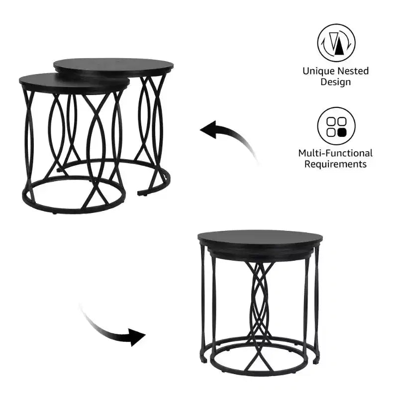 unipaws Tables basses gigognes noires, lot de 2
