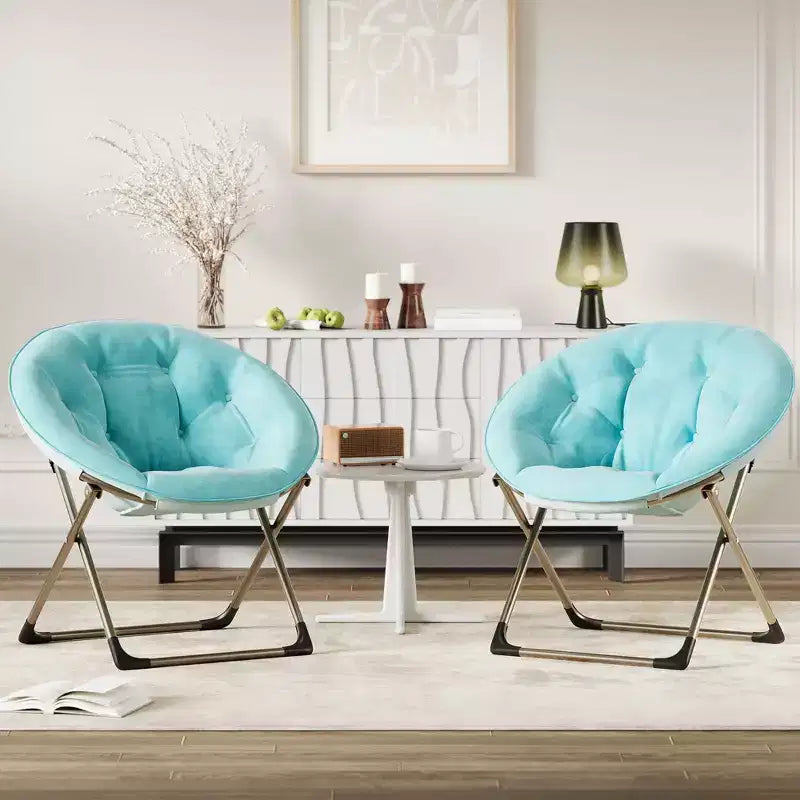 Saucer Chair, Comfy Chair Faux Fur Lounge Moon Chair with Folding Metal Frame, Flower Accent Seat