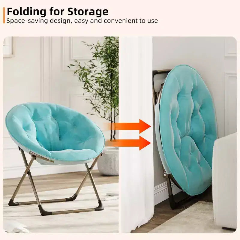 Saucer Chair, Comfy Chair Faux Fur Lounge Moon Chair with Folding Metal Frame, Flower Accent Seat