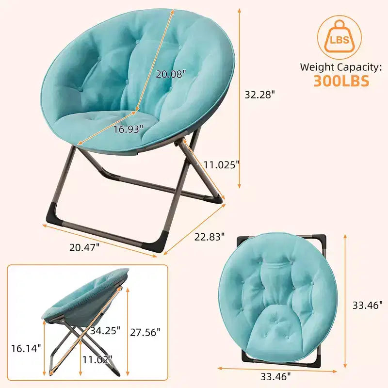 Saucer Chair, Comfy Chair Faux Fur Lounge Moon Chair with Folding Metal Frame, Flower Accent Seat