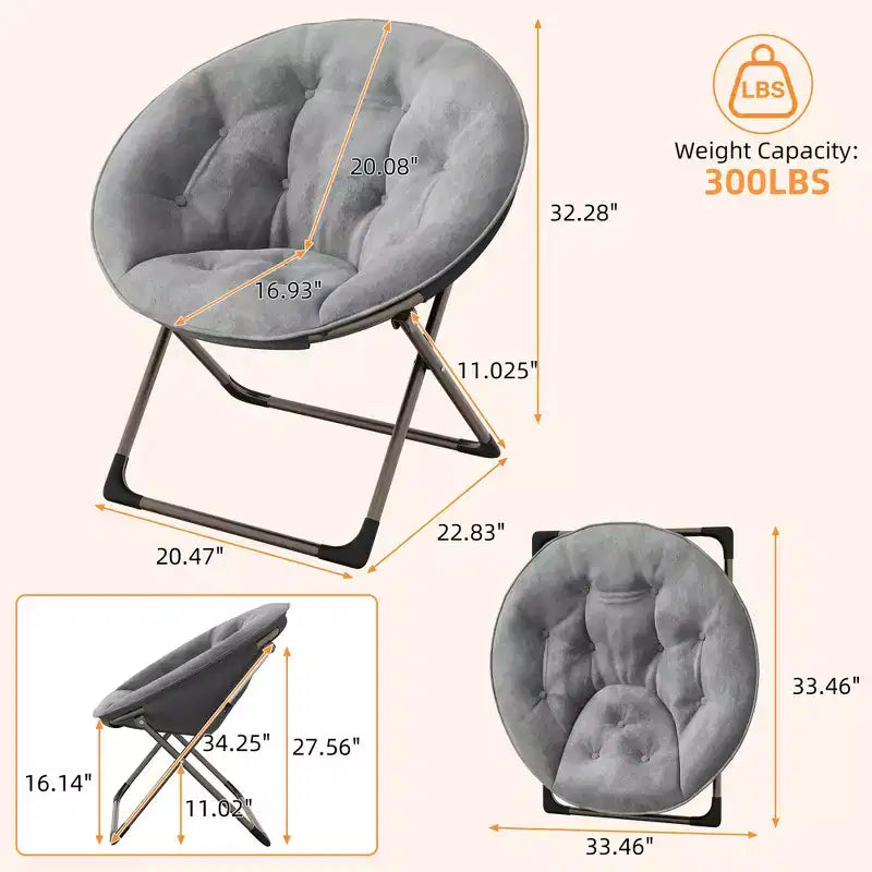 Saucer Chair, Comfy Chair Faux Fur Lounge Moon Chair with Folding Metal Frame, Flower Accent Seat