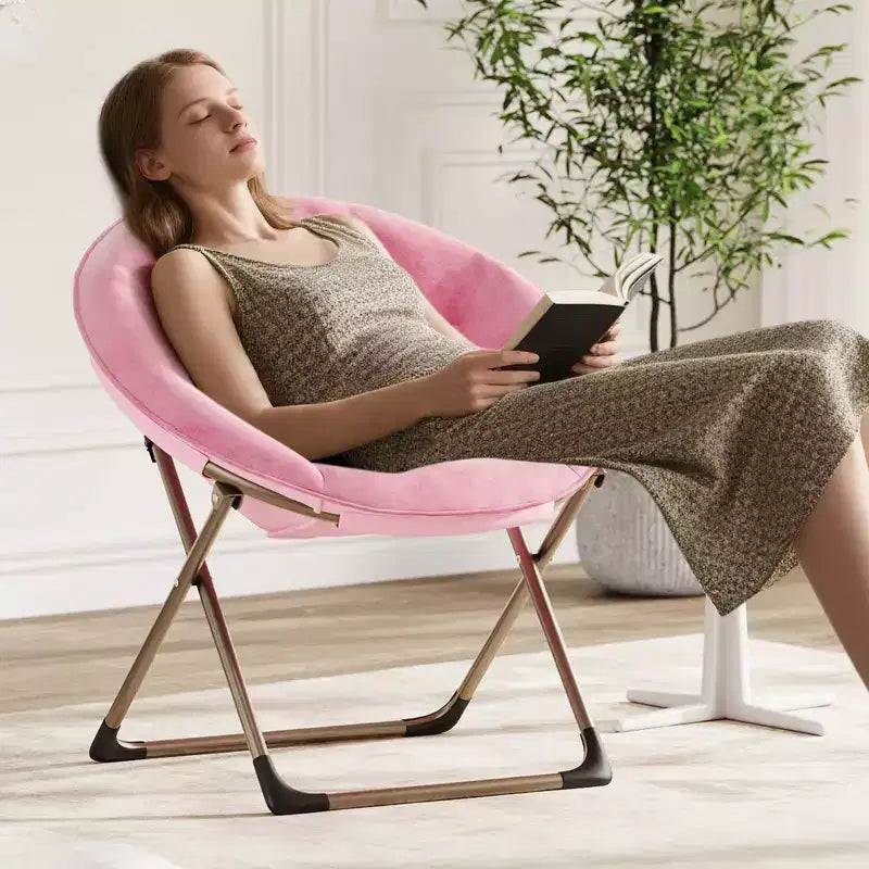 Saucer Chair, Comfy Chair Faux Fur Lounge Moon Chair with Folding Metal Frame, Flower Accent Seat