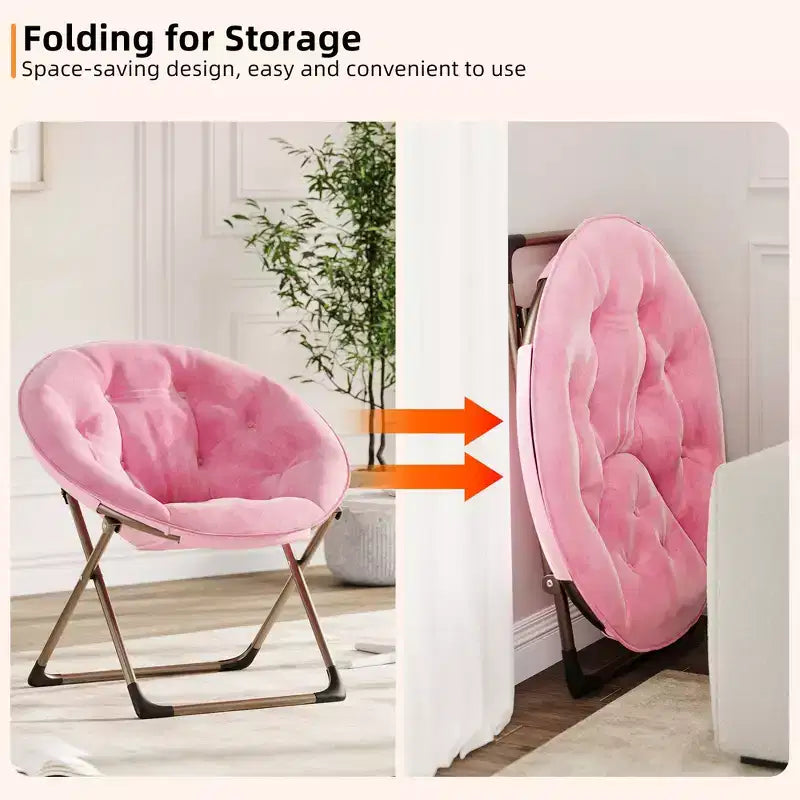 Saucer Chair, Comfy Chair Faux Fur Lounge Moon Chair with Folding Metal Frame, Flower Accent Seat
