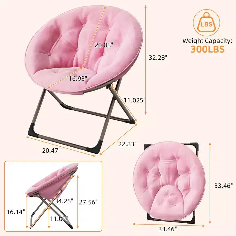 Saucer Chair, Comfy Chair Faux Fur Lounge Moon Chair with Folding Metal Frame, Flower Accent Seat