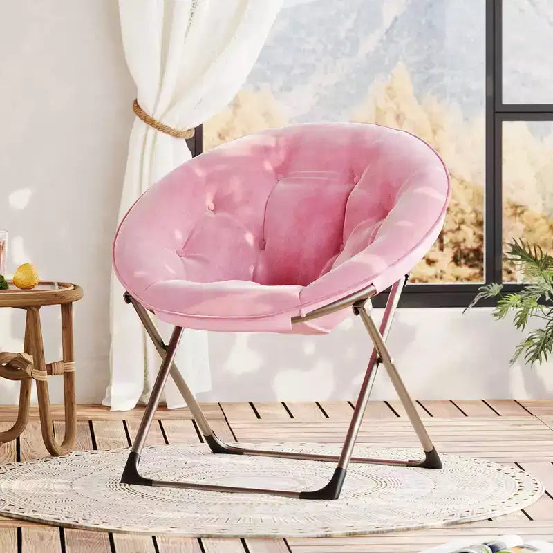 Saucer Chair, Comfy Chair Faux Fur Lounge Moon Chair with Folding Metal Frame, Flower Accent Seat