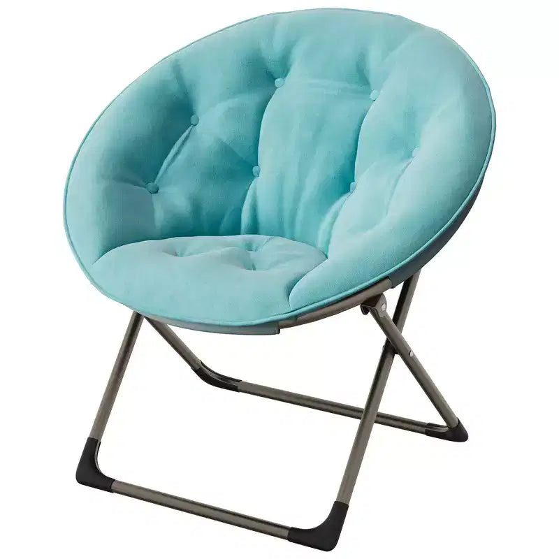 Saucer Chair, Comfy Chair Faux Fur Lounge Moon Chair with Folding Metal Frame, Flower Accent Seat