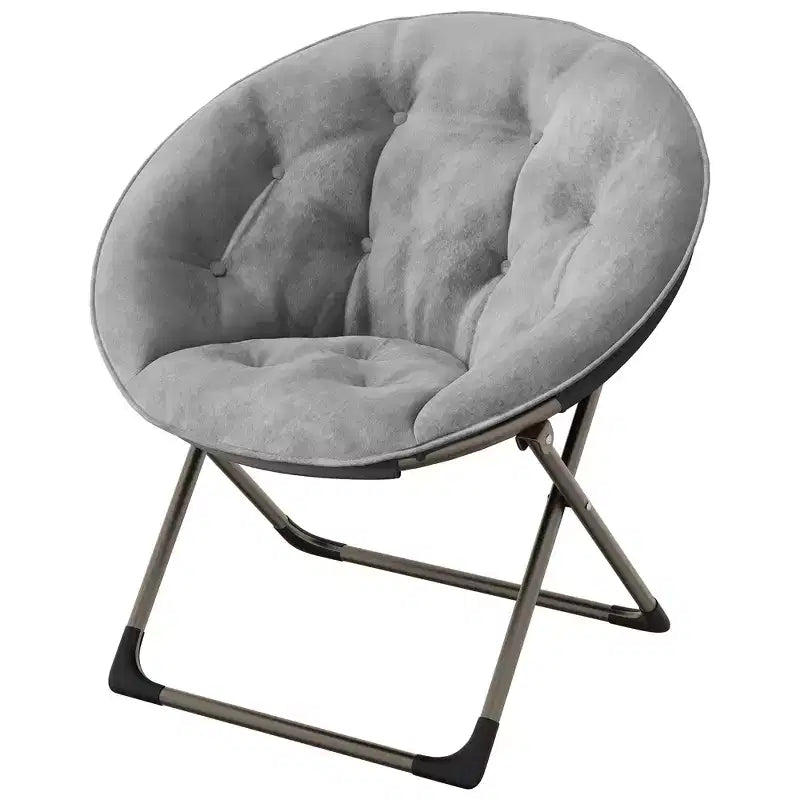 Saucer Chair, Comfy Chair Faux Fur Lounge Moon Chair with Folding Metal Frame, Flower Accent Seat