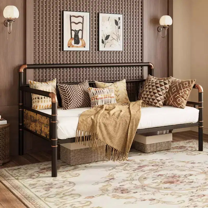Cadre de lit de repos en métal, taille double, cadre de lit double en métal robuste, lit de repos pour salon, chambre, chambre d'amis