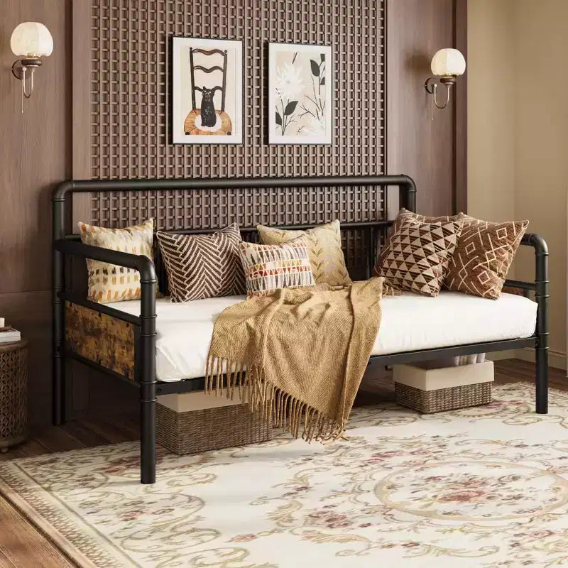 Metal Daybed Frame Twin Size,Heavy Duty Metal Twin Bed Frame,Daybed for Living Room Bedroom Guest Room