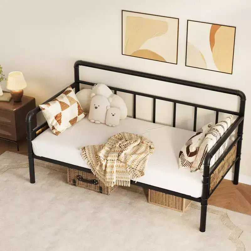 Cadre de lit de repos en métal, taille double, cadre de lit double en métal robuste, lit de repos pour salon, chambre, chambre d'amis