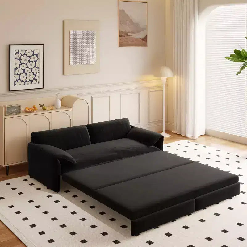 Canapé-lit Whison 3-en-1 en velours Queen Size avec méridienne et poches latérales de rangement, 2 places