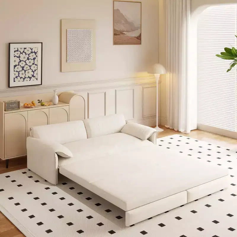 Canapé-lit Whison 3-en-1 en velours Queen Size avec méridienne et poches latérales de rangement, 2 places