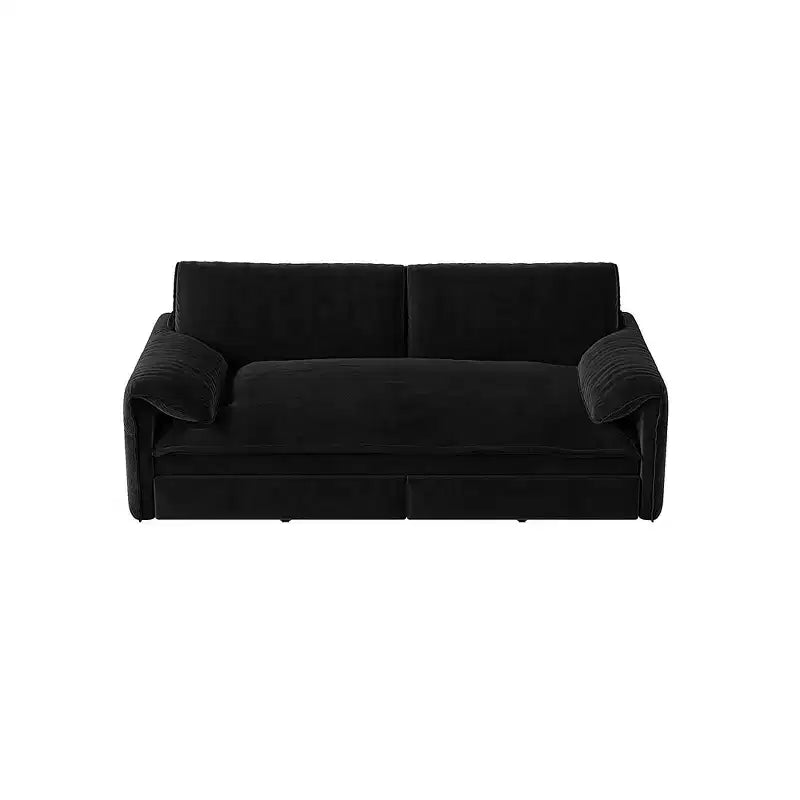 Canapé-lit Whison 3-en-1 en velours Queen Size avec méridienne et poches latérales de rangement, 2 places