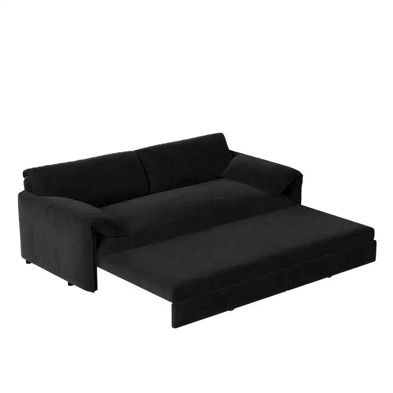 Canapé-lit Whison 3-en-1 en velours Queen Size avec méridienne et poches latérales de rangement, 2 places