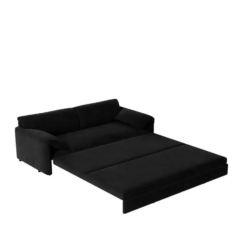 Canapé-lit Whison 3-en-1 en velours Queen Size avec méridienne et poches latérales de rangement, 2 places