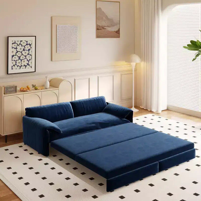 Canapé-lit Whison 3-en-1 en velours Queen Size avec méridienne et poches latérales de rangement, 2 places