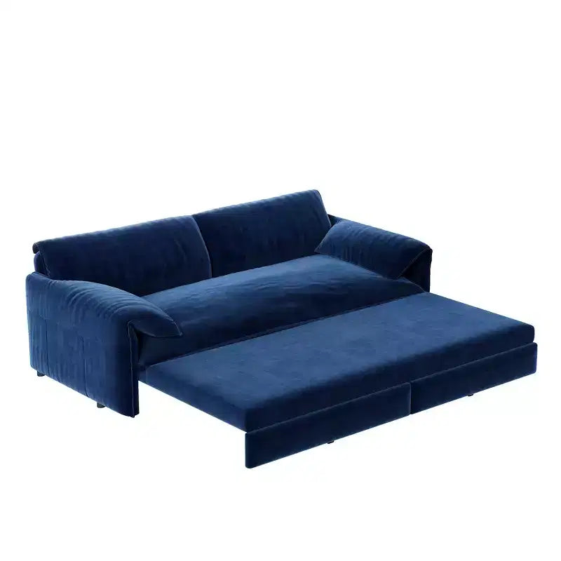 Canapé-lit Whison 3-en-1 en velours Queen Size avec méridienne et poches latérales de rangement, 2 places