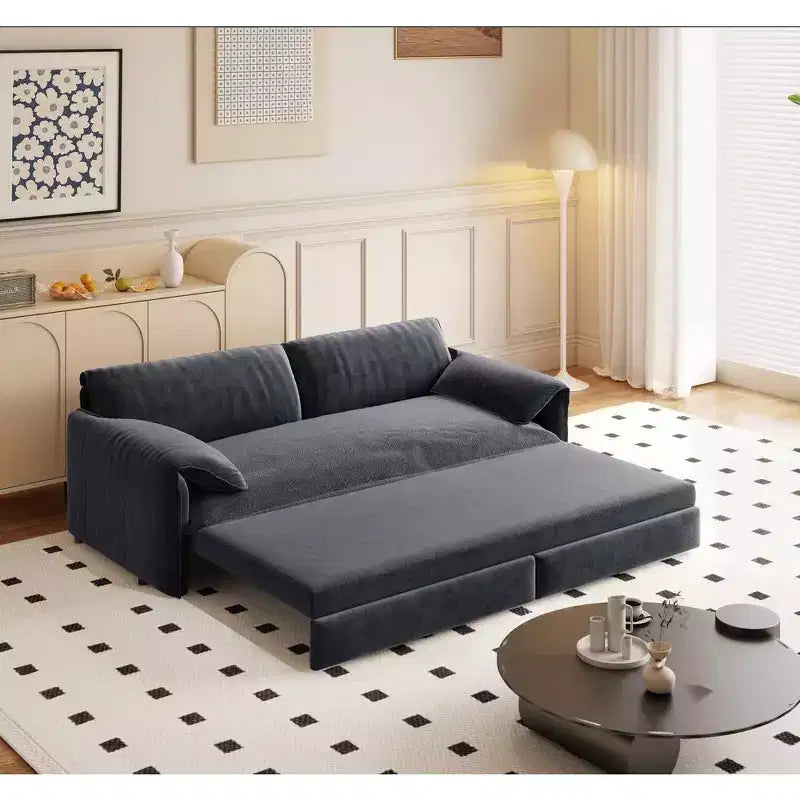 Canapé-lit Whison 3-en-1 en velours Queen Size avec méridienne et poches latérales de rangement, 2 places