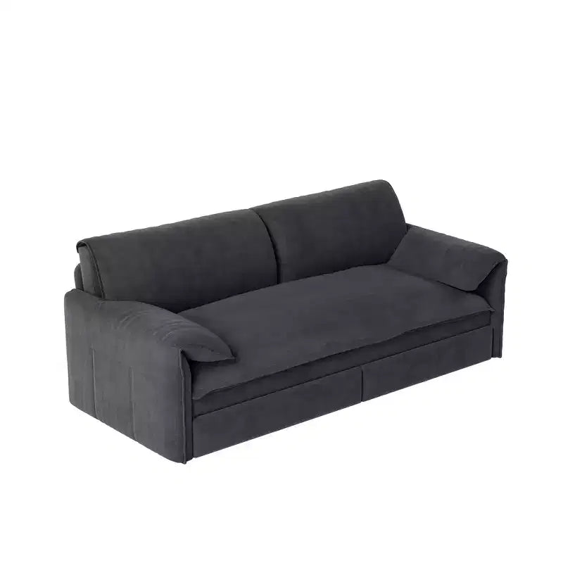 Canapé-lit Whison 3-en-1 en velours Queen Size avec méridienne et poches latérales de rangement, 2 places
