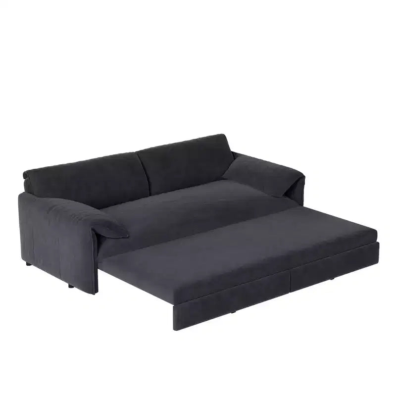 Canapé-lit Whison 3-en-1 en velours Queen Size avec méridienne et poches latérales de rangement, 2 places