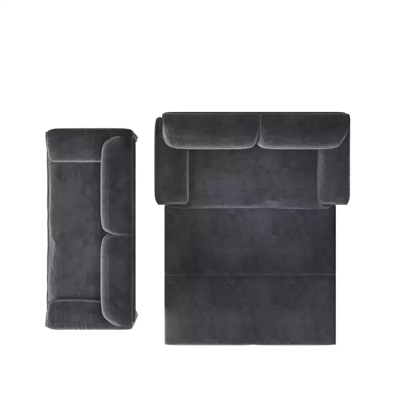 Canapé-lit Whison 3-en-1 en velours Queen Size avec méridienne et poches latérales de rangement, 2 places
