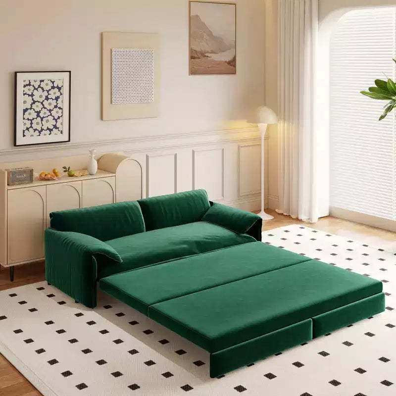 Canapé-lit Whison 3-en-1 en velours Queen Size avec méridienne et poches latérales de rangement, 2 places