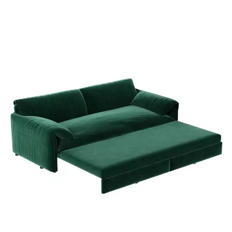 Canapé-lit Whison 3-en-1 en velours Queen Size avec méridienne et poches latérales de rangement, 2 places