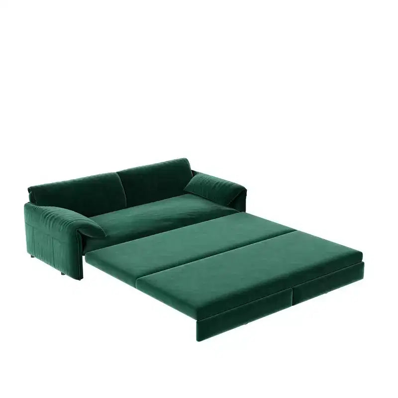 Canapé-lit Whison 3-en-1 en velours Queen Size avec méridienne et poches latérales de rangement, 2 places