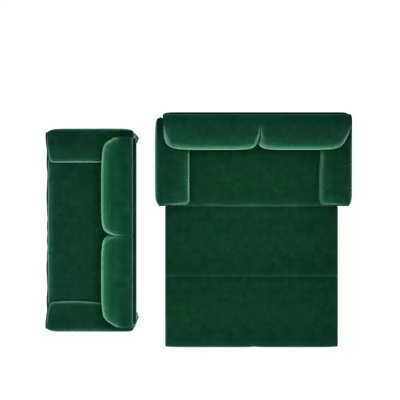 Canapé-lit Whison 3-en-1 en velours Queen Size avec méridienne et poches latérales de rangement, 2 places