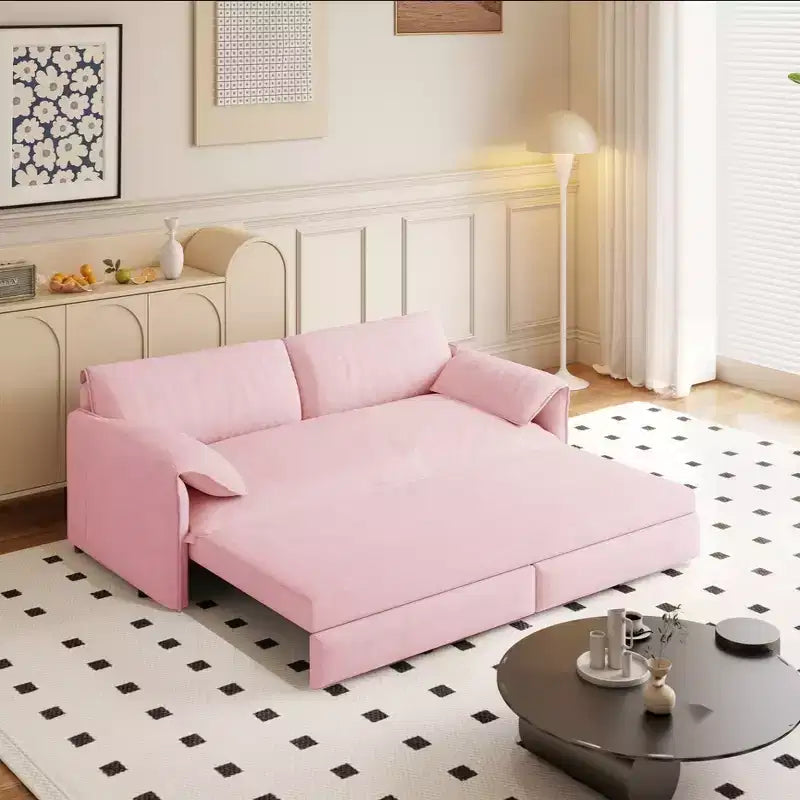 Canapé-lit Whison 3-en-1 en velours Queen Size avec méridienne et poches latérales de rangement, 2 places