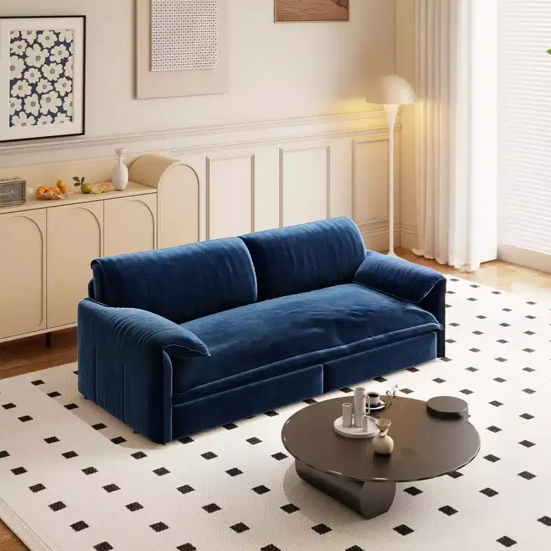 Canapé-lit Whison 3-en-1 en velours Queen Size avec méridienne et poches latérales de rangement, 2 places