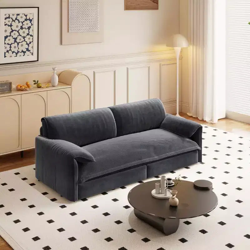 Whison 3-in-1 Velvet Queen Sleeper Sofa Bed & Chaise Lounge with Side Storage Pockets, 2 Seats