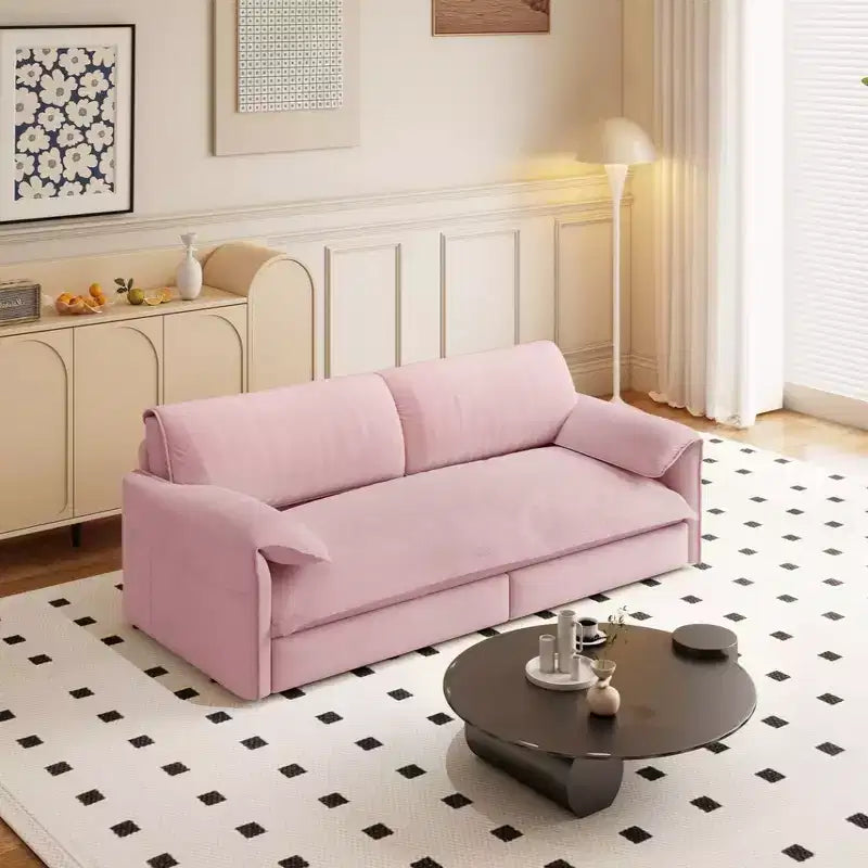Canapé-lit Whison 3-en-1 en velours Queen Size avec méridienne et poches latérales de rangement, 2 places