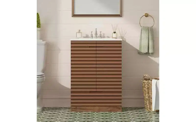 MAYEERTY Modern Bathroom Dressing Table Ceramic Basin Bottom-mounted Cabinet 2 Doors 1 Drawer