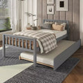 MATEERTY Twin Bed with Trundle, Platform Bed Frame with Headboard and Footboard for Bedroom Small Living Space Gray