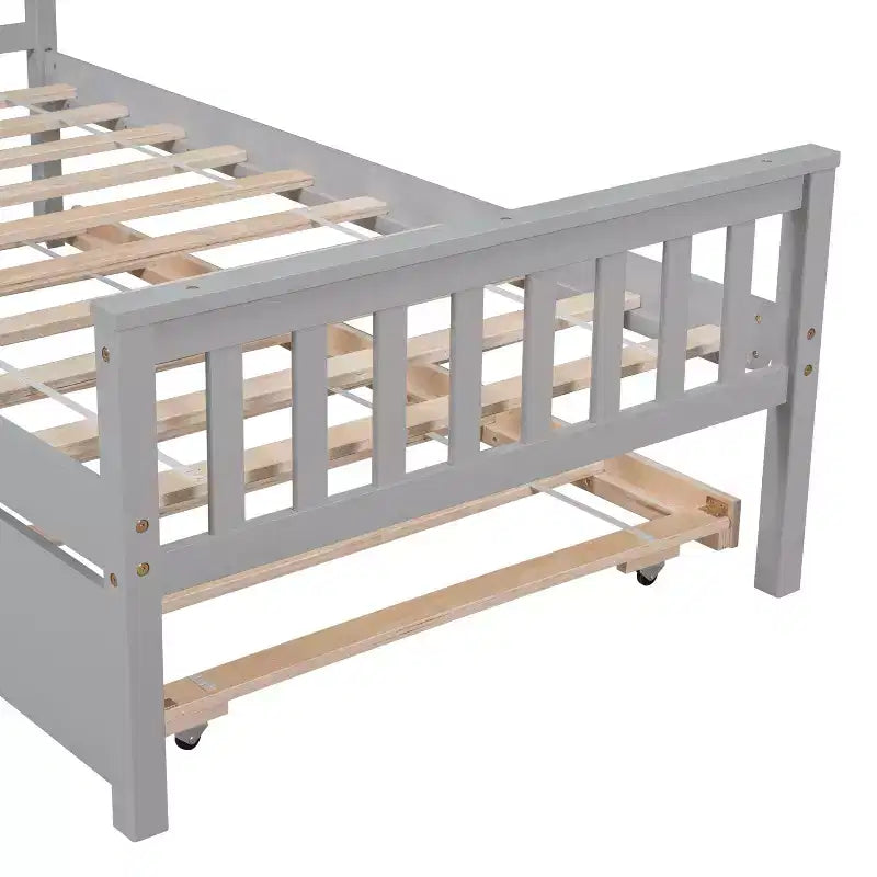 MATEERTY Twin Bed with Trundle, Platform Bed Frame with Headboard and Footboard for Bedroom Small Living Space Gray
