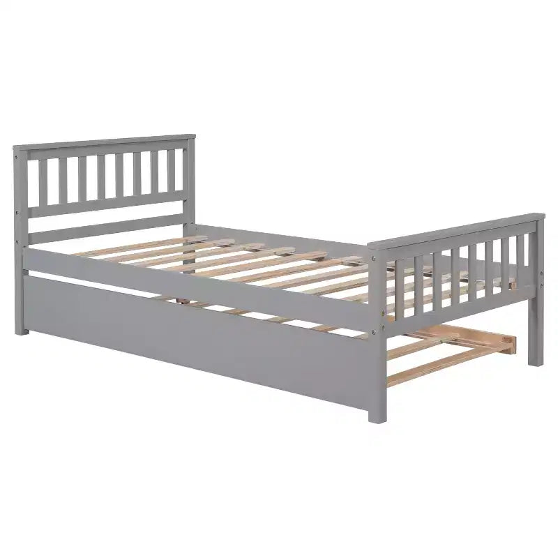 MATEERTY Twin Bed with Trundle, Platform Bed Frame with Headboard and Footboard for Bedroom Small Living Space Gray