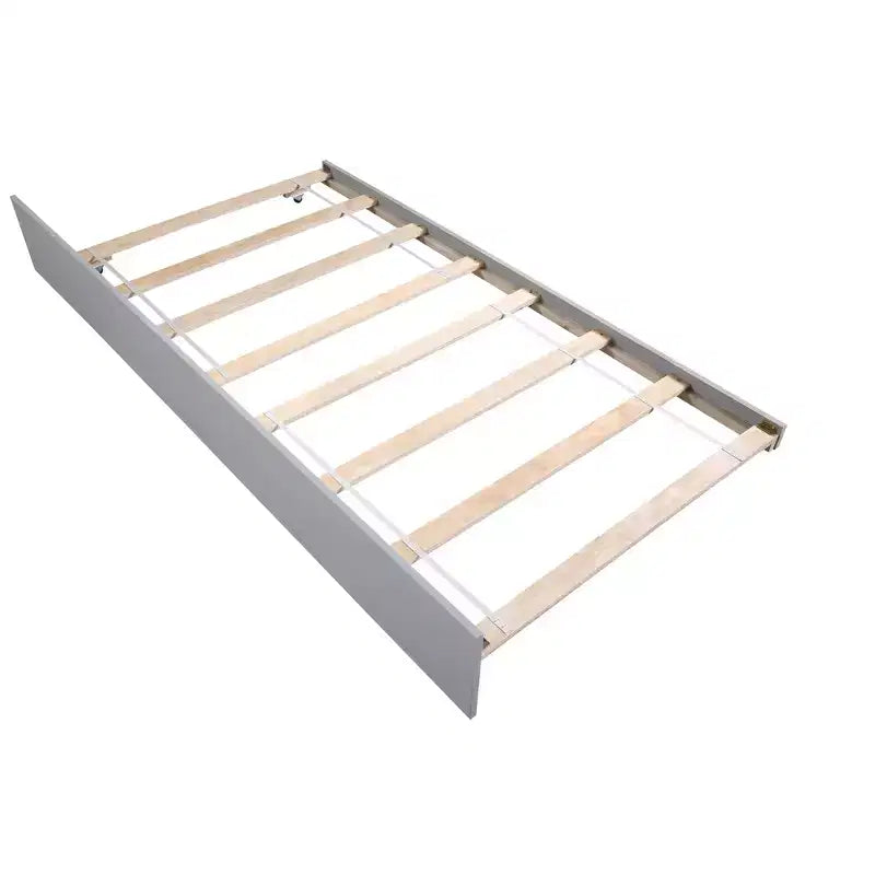 MATEERTY Twin Bed with Trundle, Platform Bed Frame with Headboard and Footboard for Bedroom Small Living Space Gray