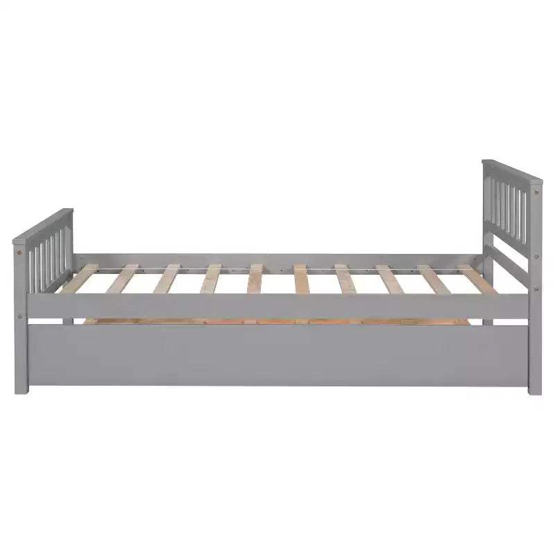 MATEERTY Twin Bed with Trundle, Platform Bed Frame with Headboard and Footboard for Bedroom Small Living Space Gray