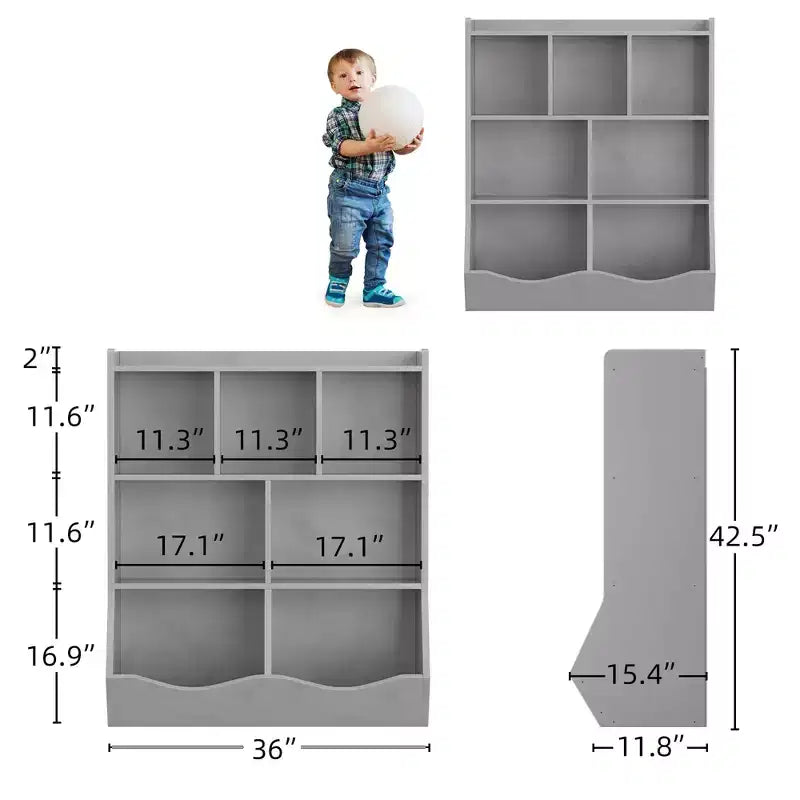 Garvee Kids Bookshelf and Toy Storage, 3-Tier Wooden Toy Storage Unit with Shelves and Compartments, Freestanding Kids Bookcase