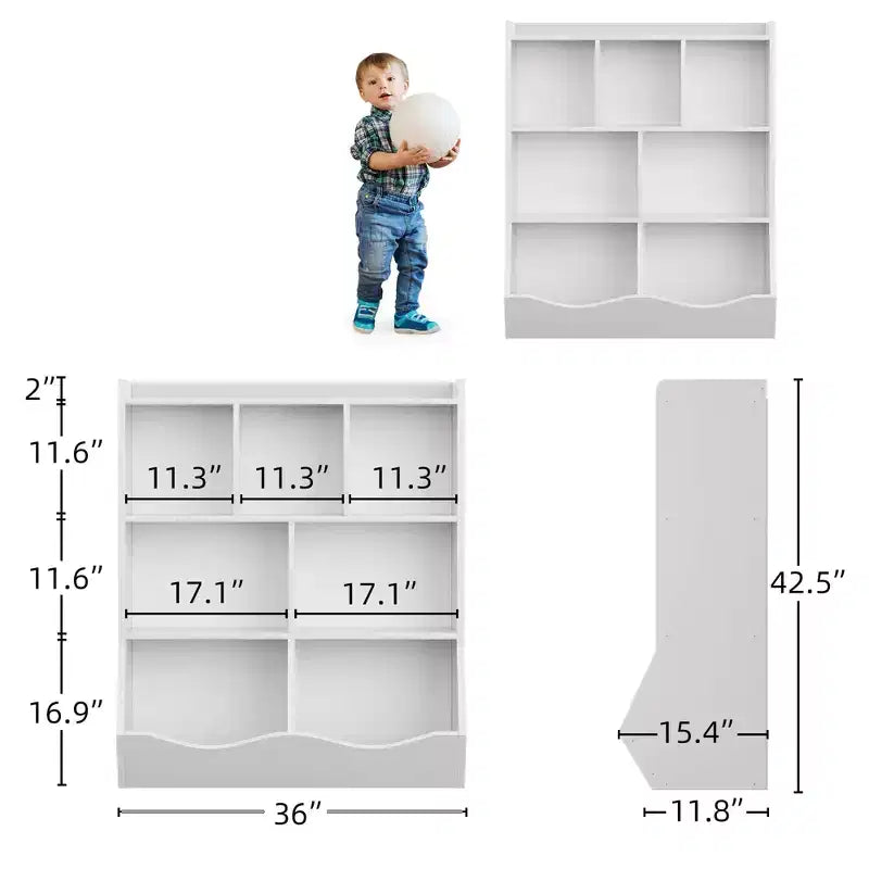 Garvee Kids Bookshelf and Toy Storage, 3-Tier Wooden Toy Storage Unit with Shelves and Compartments, Freestanding Kids Bookcase